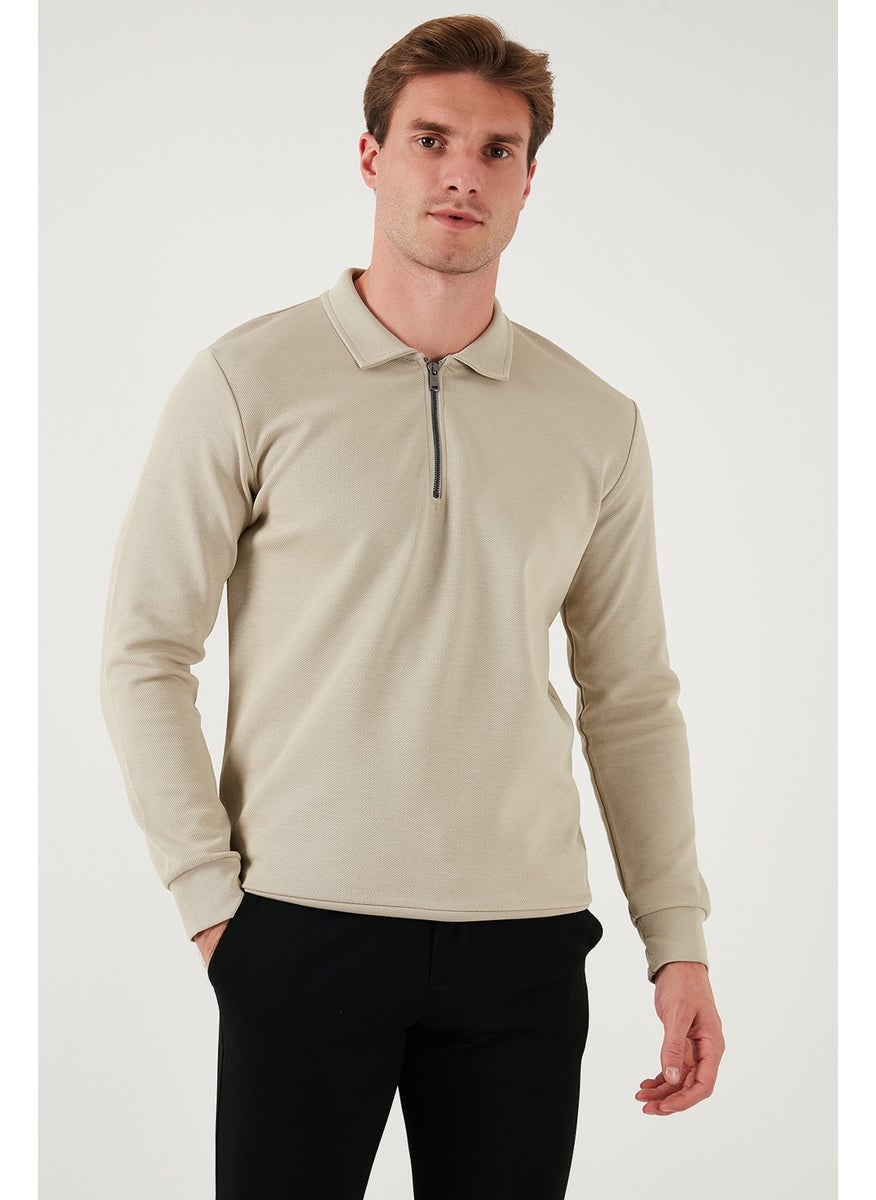 Cotton Regular Fit Half Zipper Polo Neck Men's Sweat 5905789