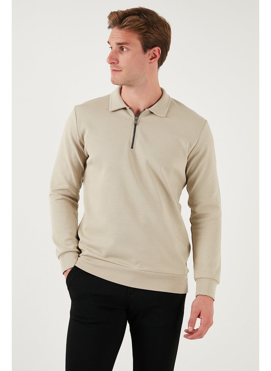 Cotton Regular Fit Half Zipper Polo Neck Men's Sweat 5905789