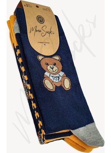 3-Piece Toy Teddy Bear Teddy Bear Patterned Socks