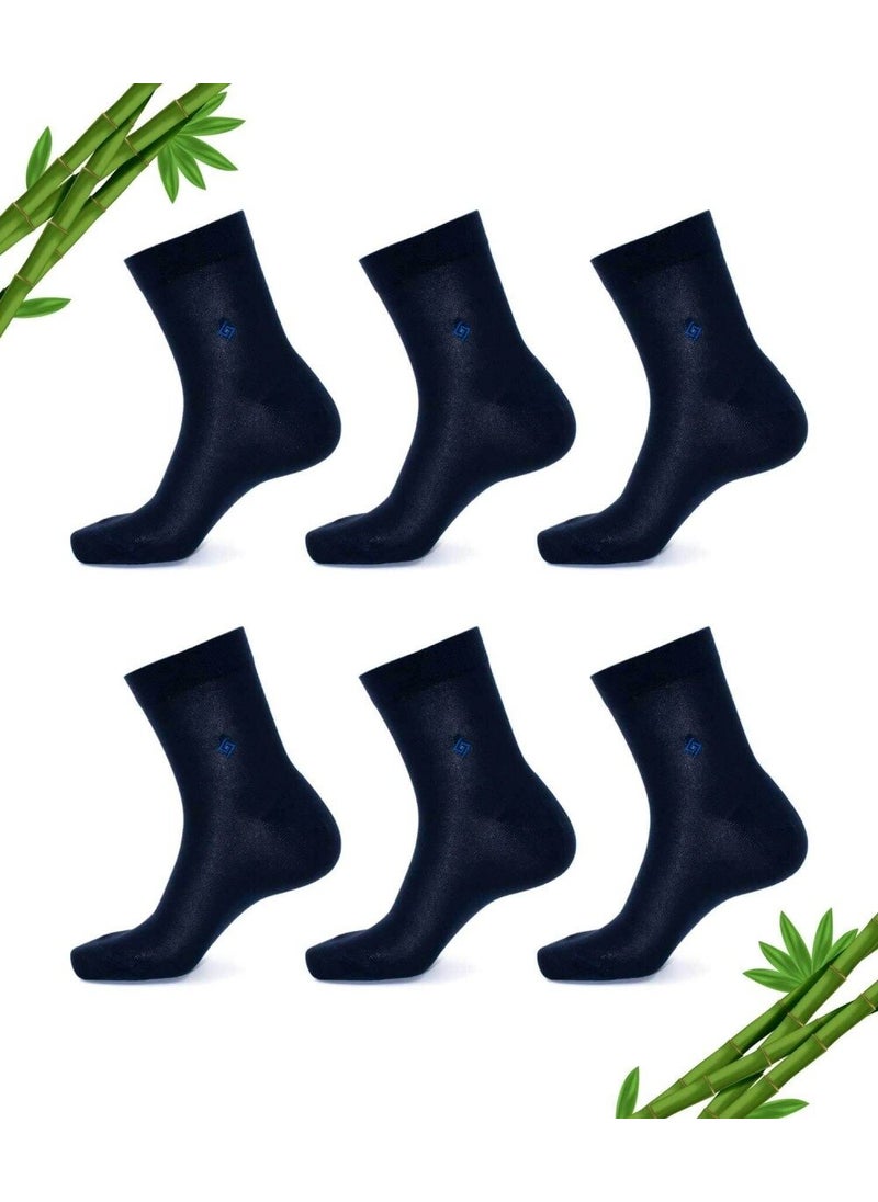 Bamboo Men's Seamless Half Cone Navy Blue Socks 6 Pack (Summer)