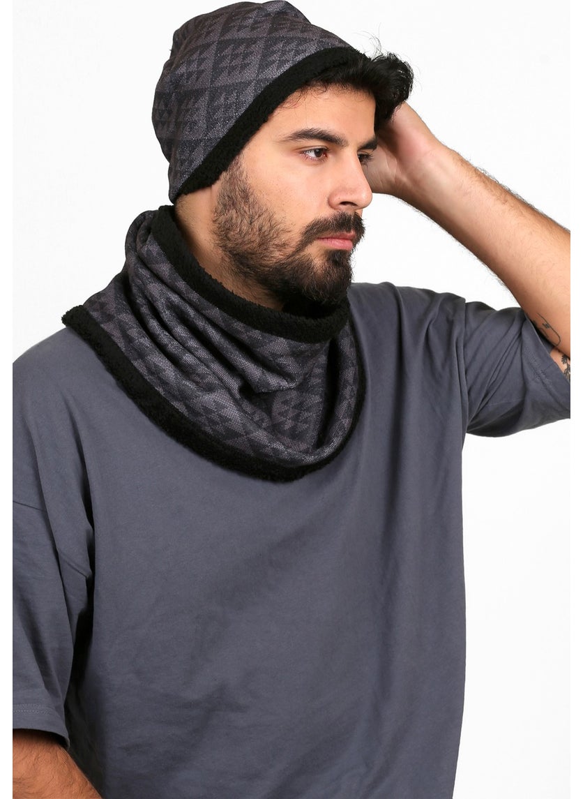 Dough Gray Men's Beret and Neck Collar Set of 2 Set Knitted Pattern BB-106