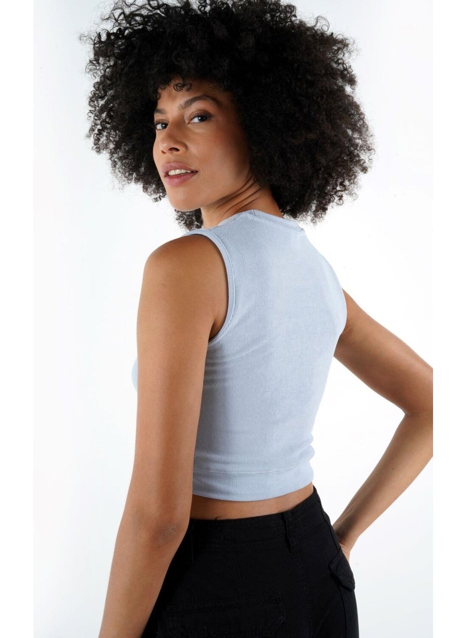 Crew Neck Sleeveless Ribbed Crop T-Shirt (B24-00219)