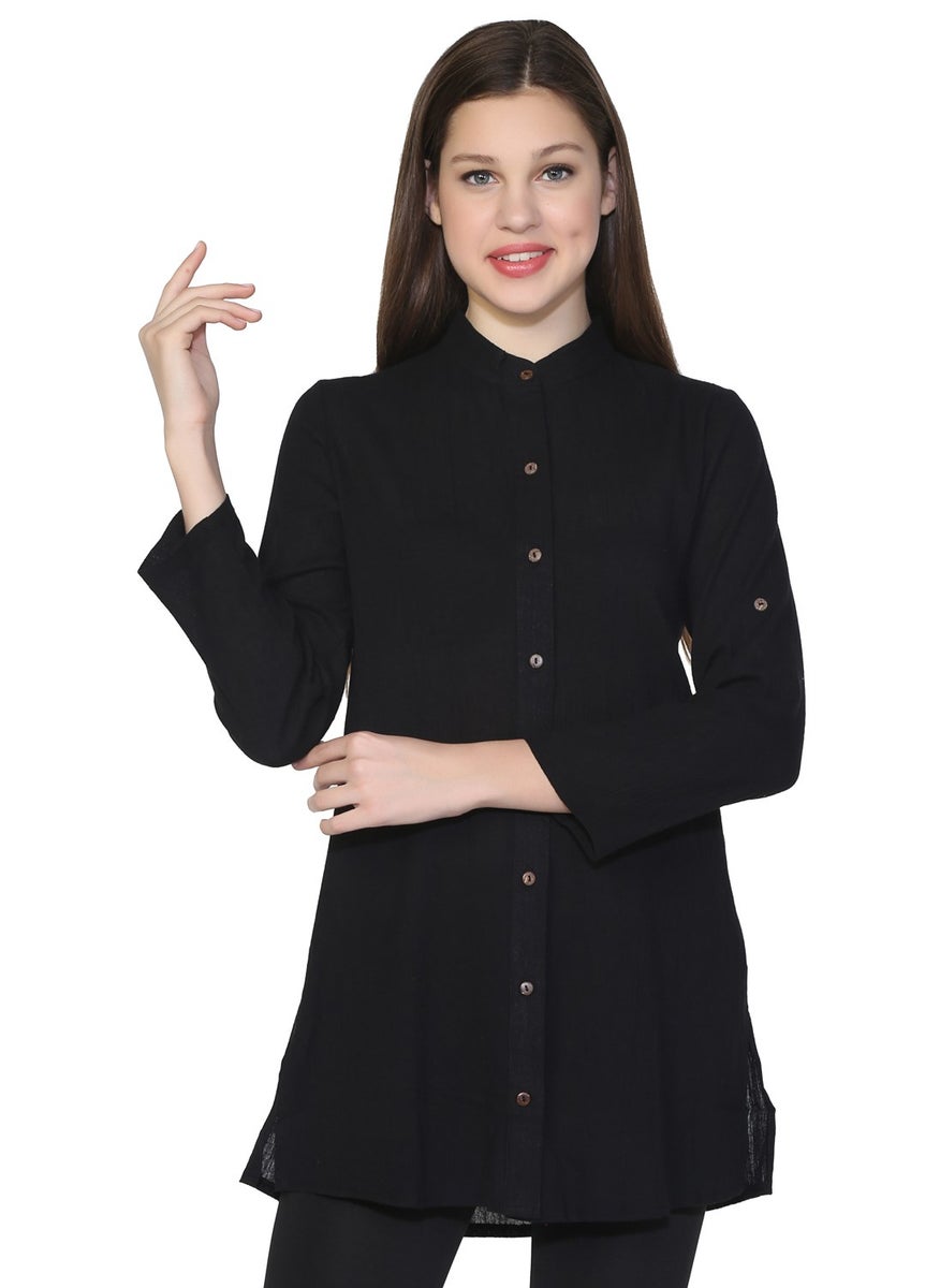 Women's Şile Cloth Judge Collar Tunic Black Syh