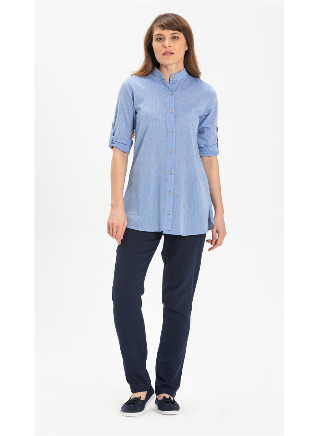 Women's Sile Cloth Judge Collar Tunic Blue 3032