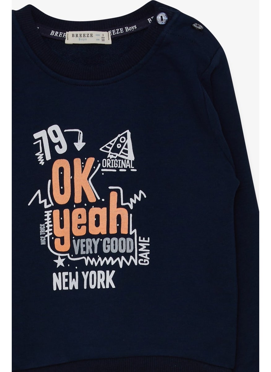 Breeze Boys Sweatshirt with Text Printed Navy (2-6 Years)