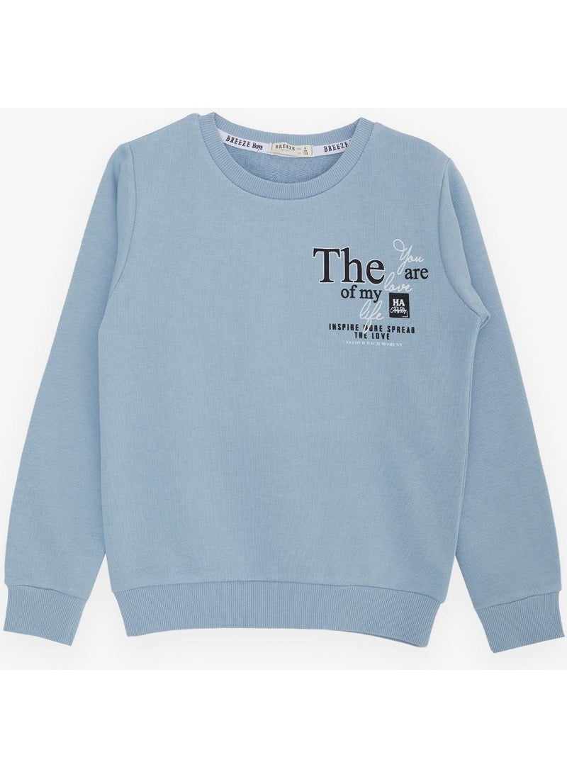 Breeze Boy's Sweatshirt with Text Printed, Age 8-14, Ice Blue