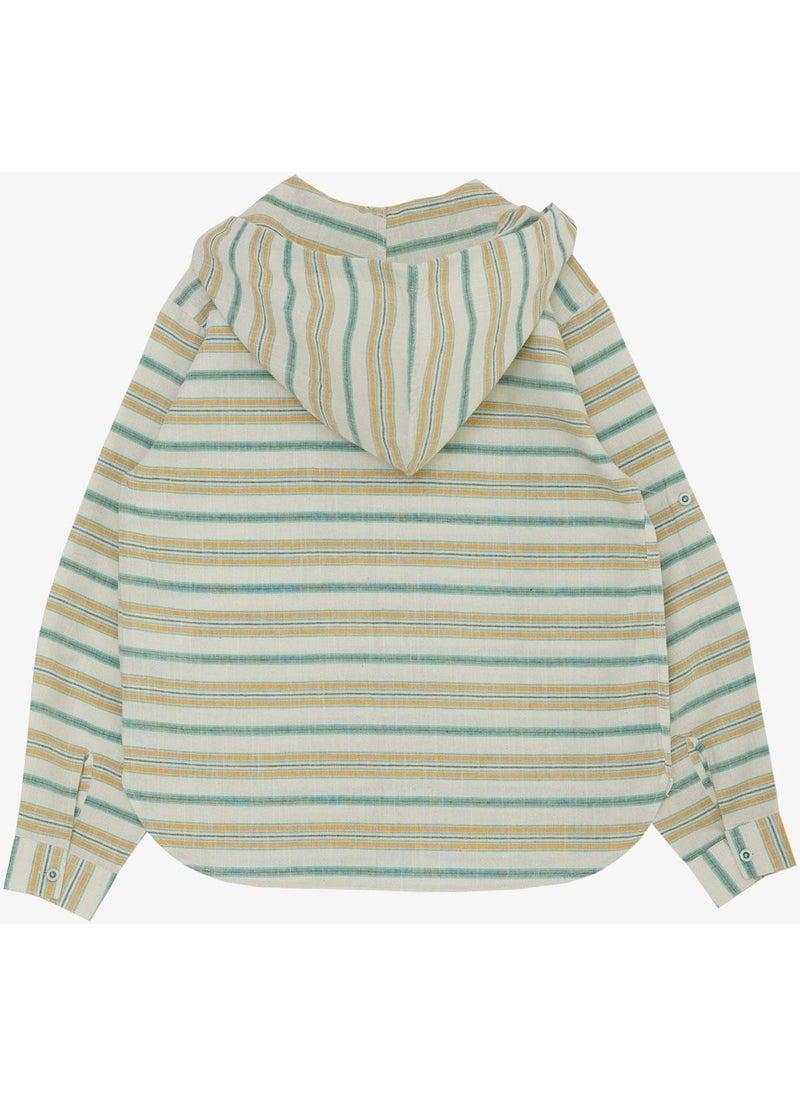 Boy's Shirt with Hooded Zipper Pocket, Age 5-14, Mixed Color