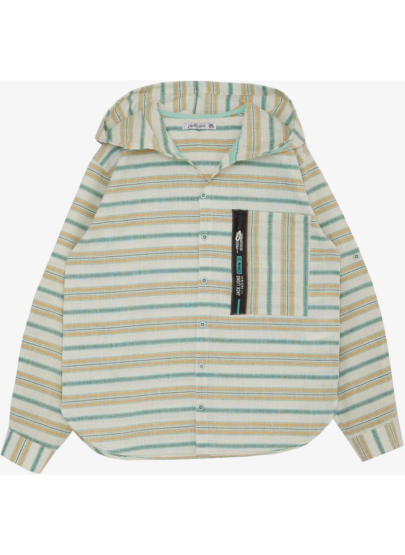 Boy's Shirt with Hooded Zipper Pocket, Age 5-14, Mixed Color