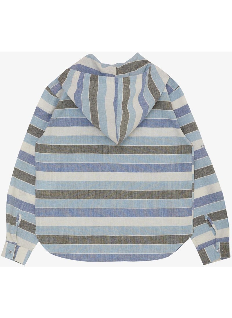 Boy's Shirt Hooded with Zipper Pocket 5-14 Years, Blue