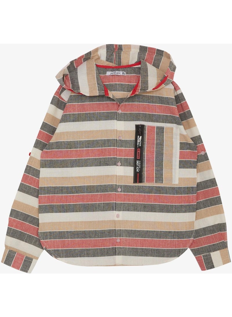 Boy Shirt Hooded with Zipper Pocket 5-14YEARS, Mixed Color