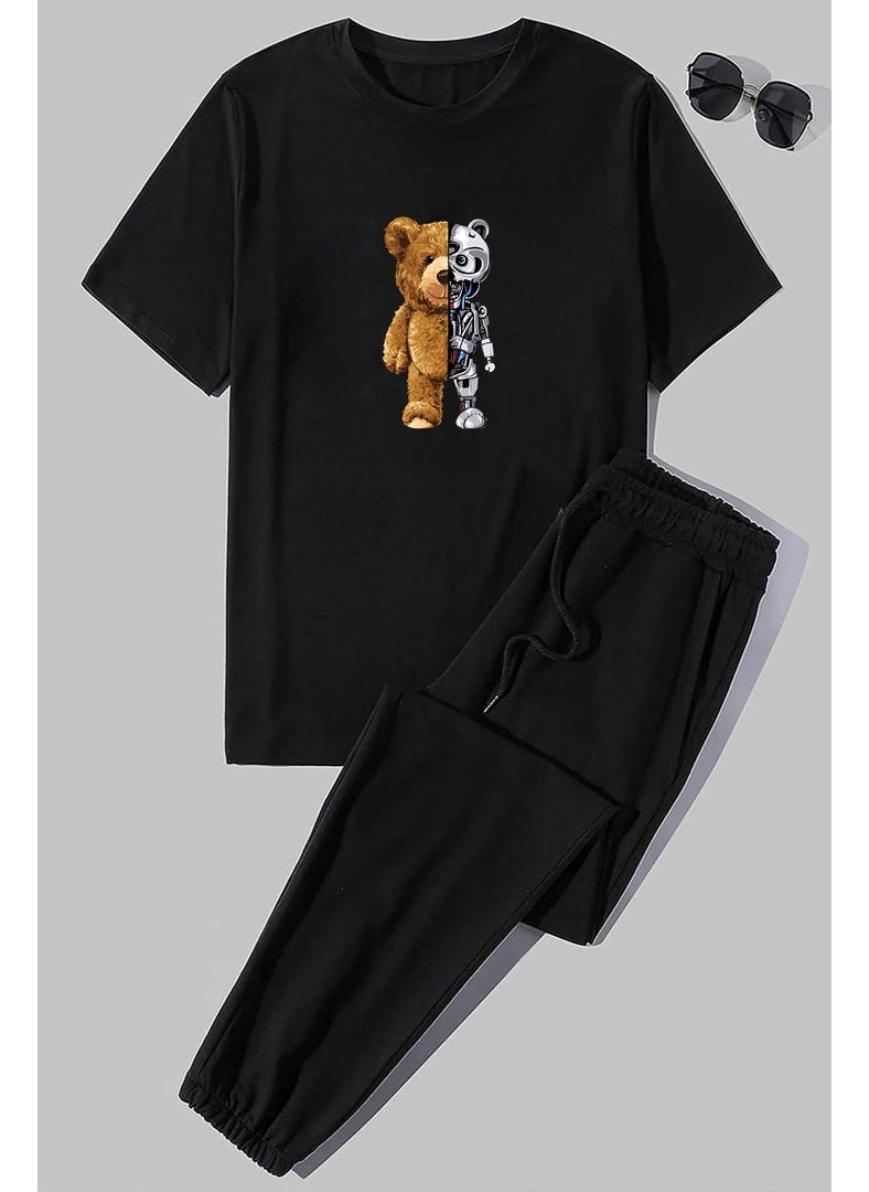 Unisex Boys Bear Printed 2-Piece Tracksuit Set S.m. Black