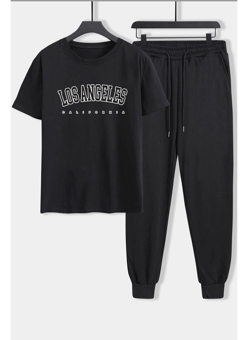 Unisex Los Angles Printed 2-Piece Tracksuit Set S.m. Black