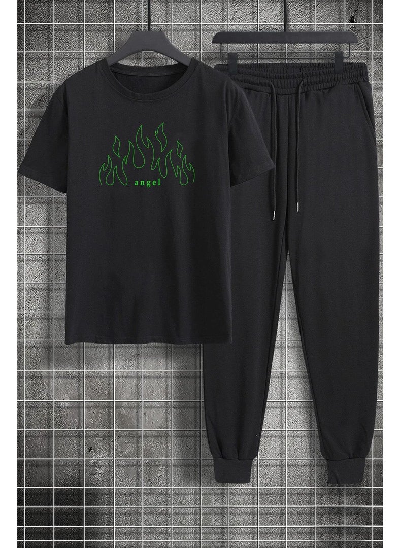 Unisex Green Angel Printed 2-Piece Tracksuit Set S.m. Black