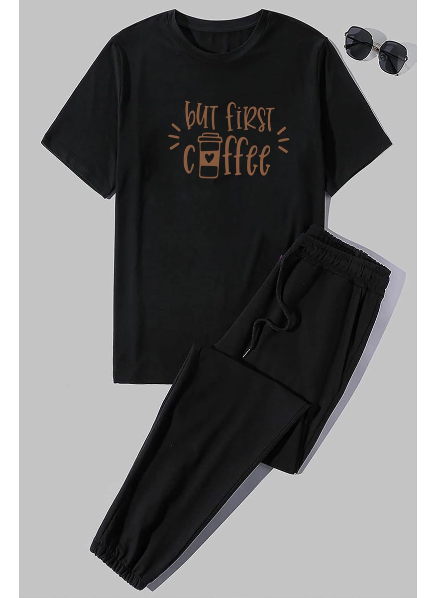 Unisex But First Coffee 2-Piece Tracksuit Set S.m. Black