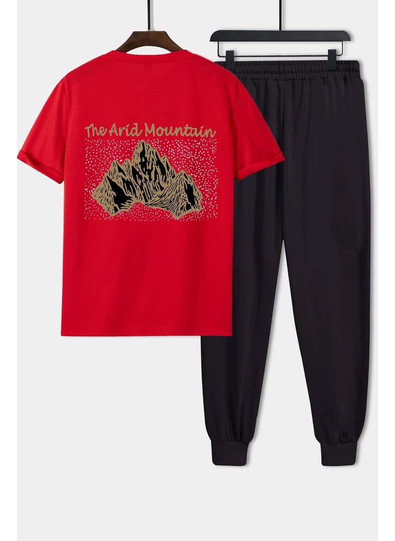 Unisex Arid Mountain Printed 2-Piece Tracksuit Set S.m. Red