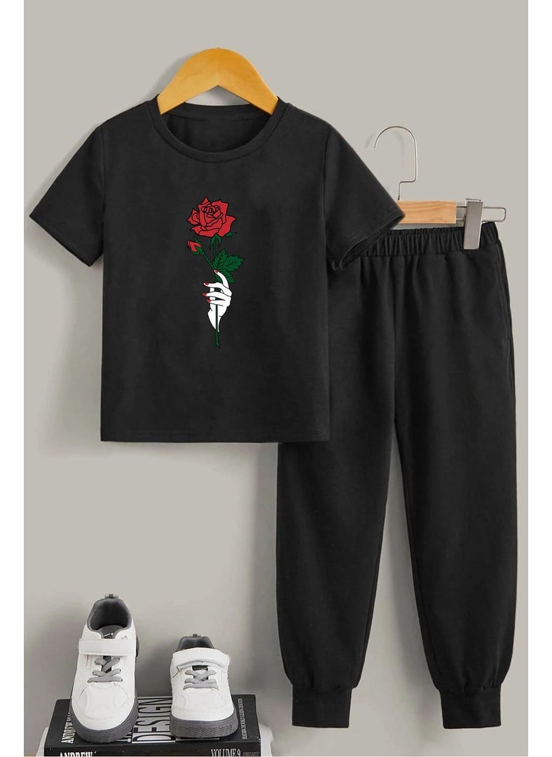 Kids Rose Bottom - Top Tracksuit Set 3-4 Years Old Black