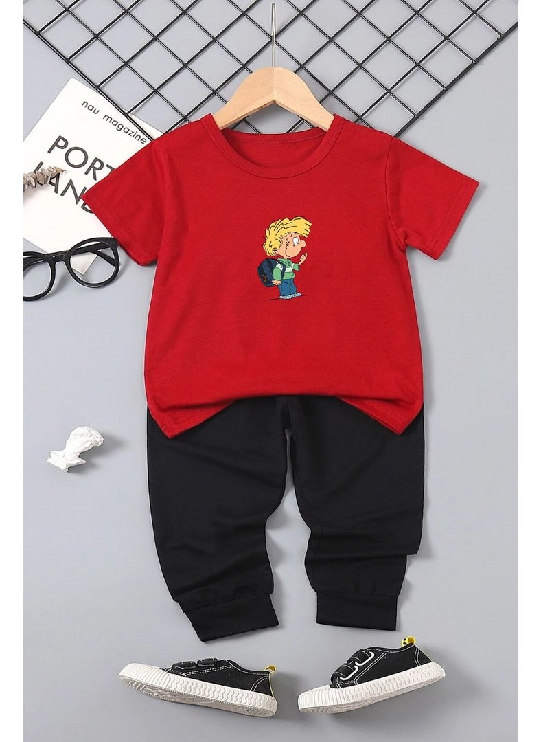 Kids Cedric Üzümlü Kekim Bottom - Top Tracksuit Set 3-4 Years Old Red