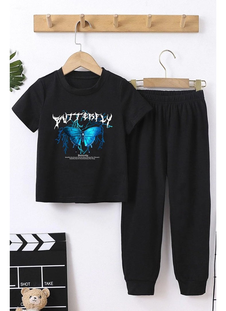 Kids Blue Butterfly Bottom - Top Tracksuit Set 3-4 Years Old Black