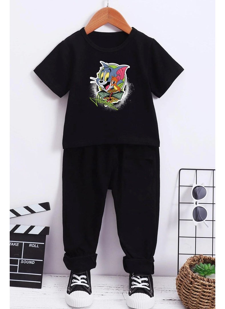 Kids Tom Jerry Bottom - Top Tracksuit Set 3-4 Years Old Black