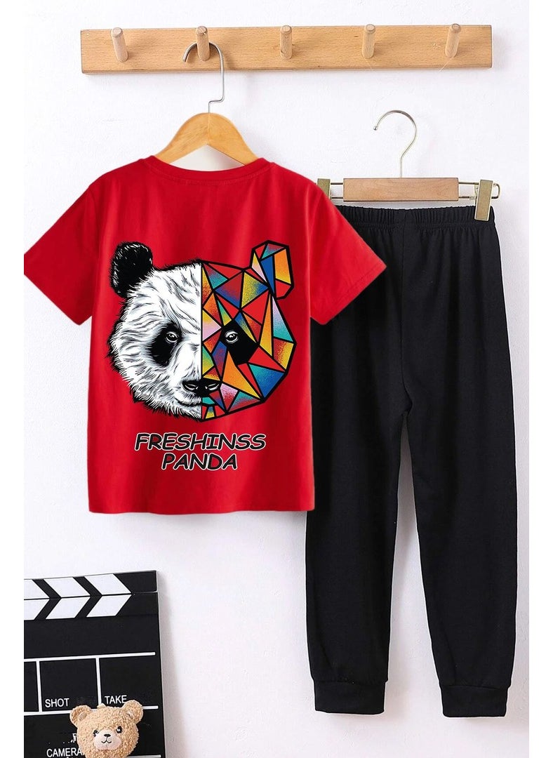 Kids Panda Bottom - Top Tracksuit Set 3-4 Years Old Red