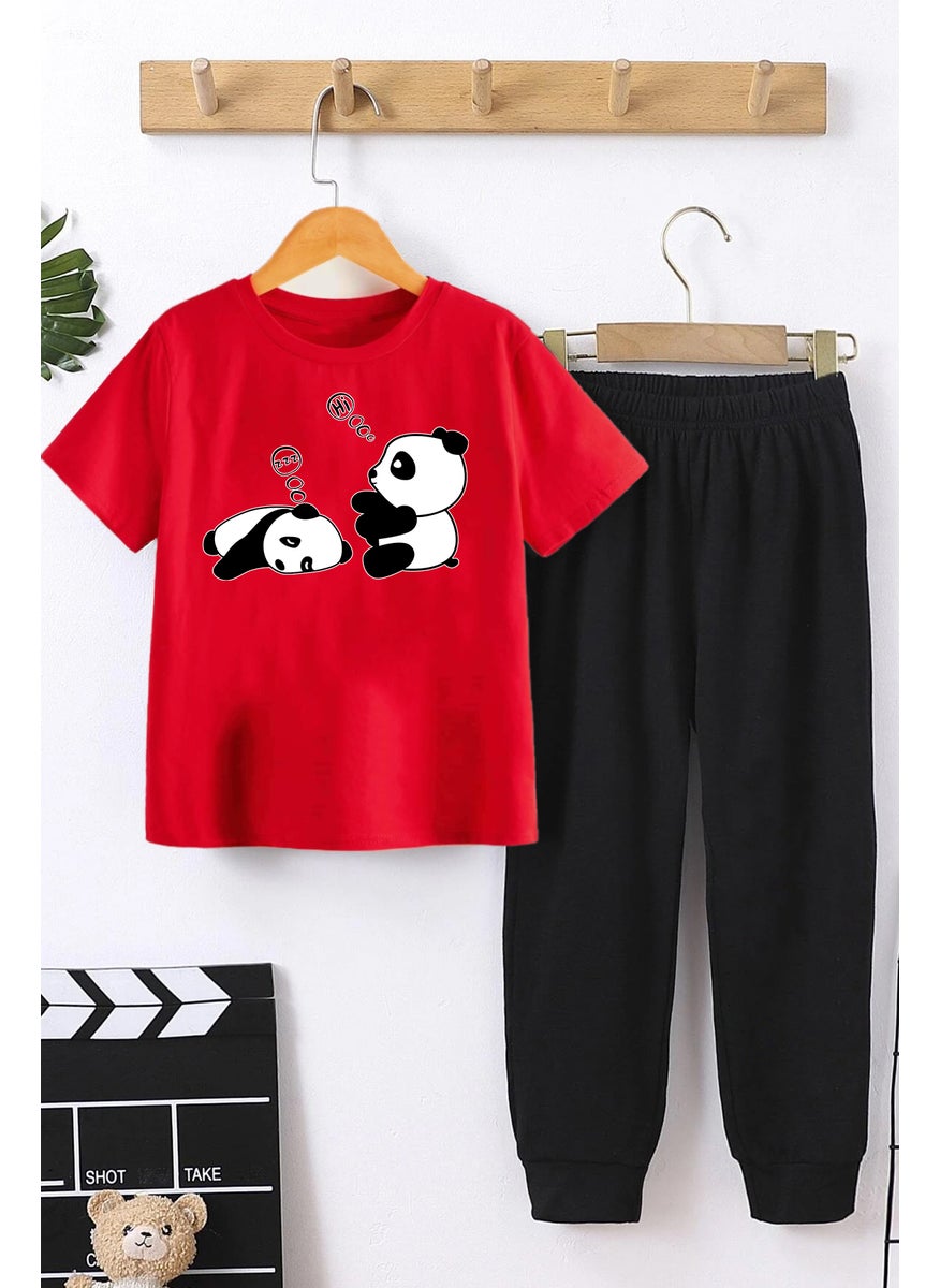 Childrens Sleep Panda Bottom - Top Tracksuit Set 3-4 Years Old Red