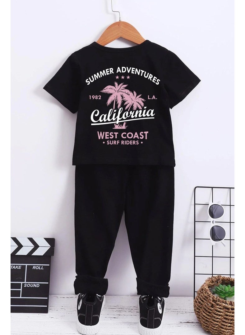 Childrens California Printed Bottom - Top Tracksuit Set 3-4 Years Old Black