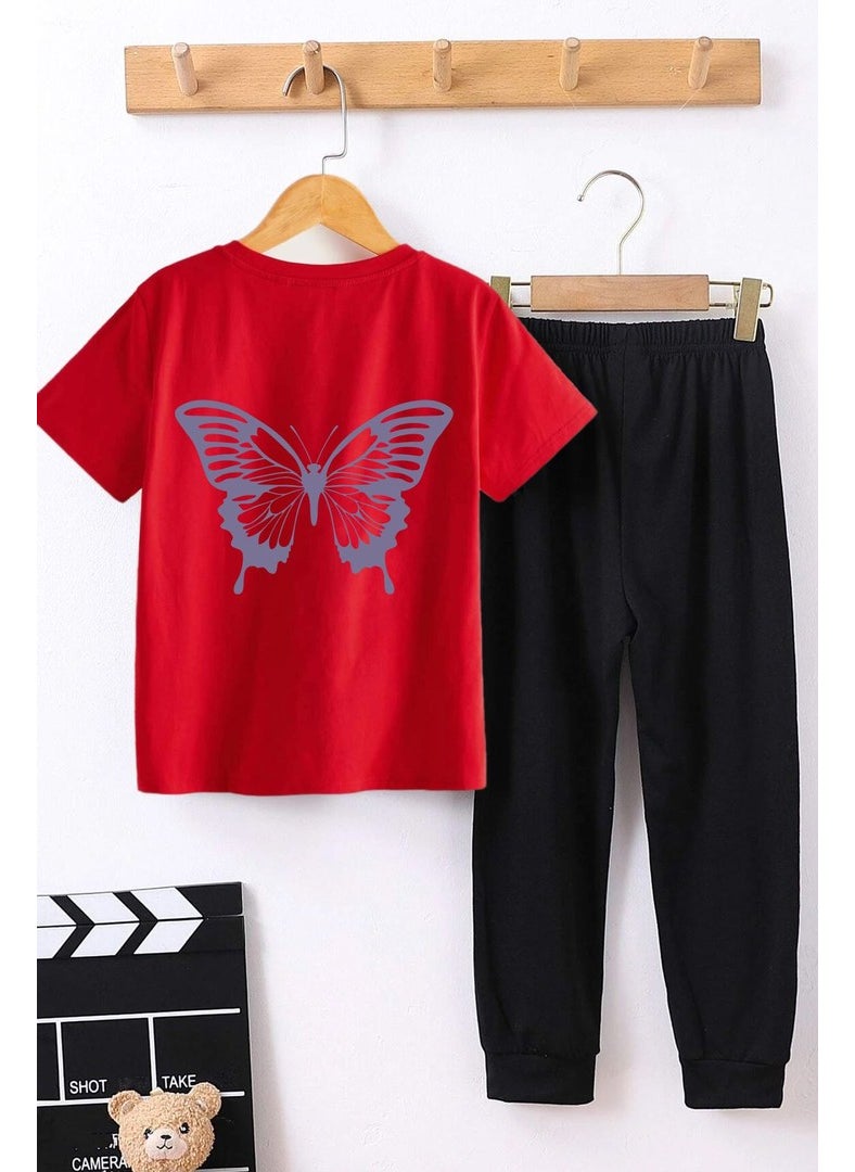 Kids Butterfly Bottom - Top Tracksuit Set 3-4 Years Old Red