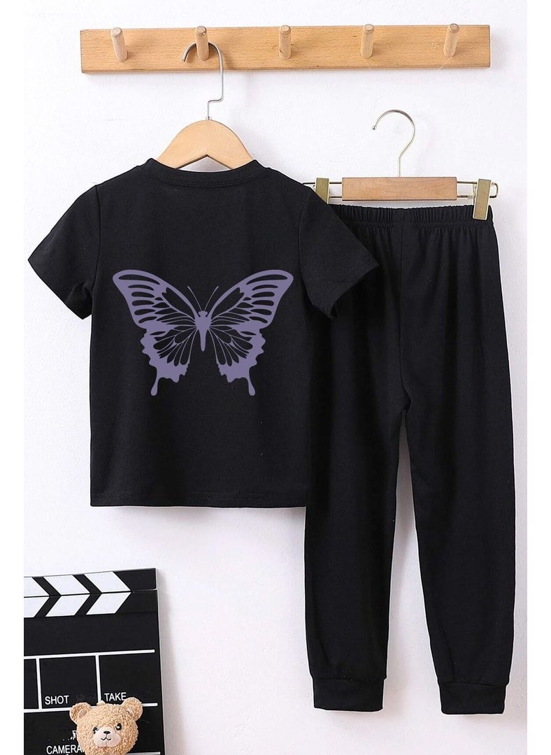 Kids Butterfly Bottom - Top Tracksuit Set 3-4 Years Old Black