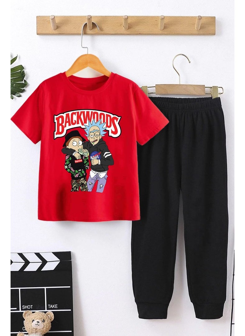 Kids Backwoods Printed Bottom - Top Tracksuit Set 3-4 Years Old Red