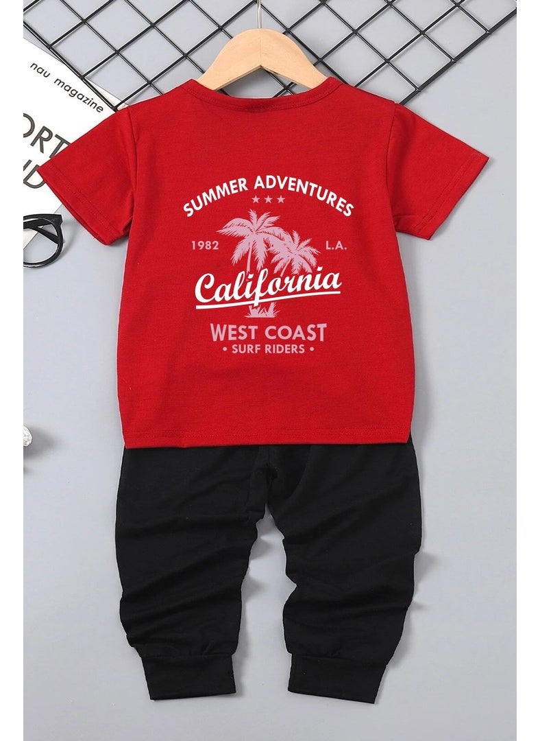 Childrens California Printed Bottom - Top Tracksuit Set 3-4 Years Old Red