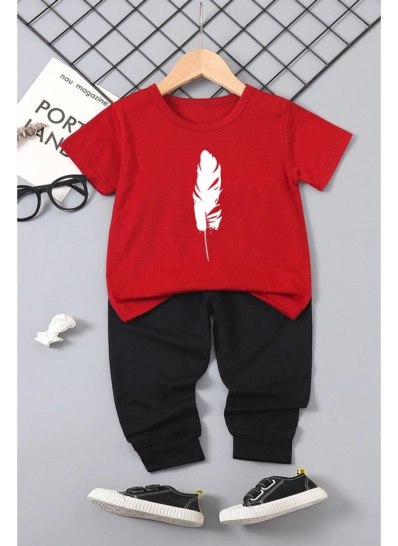 Childrens Feather Bottom - Top Tracksuit Set 3-4 Years Old Red