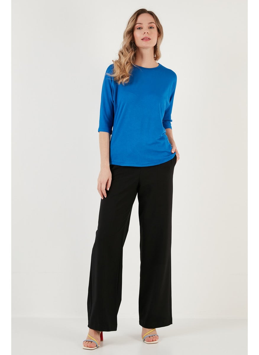 Crew Neck Three Quarter Sleeve Blouse Women's Blouse 5861416Y