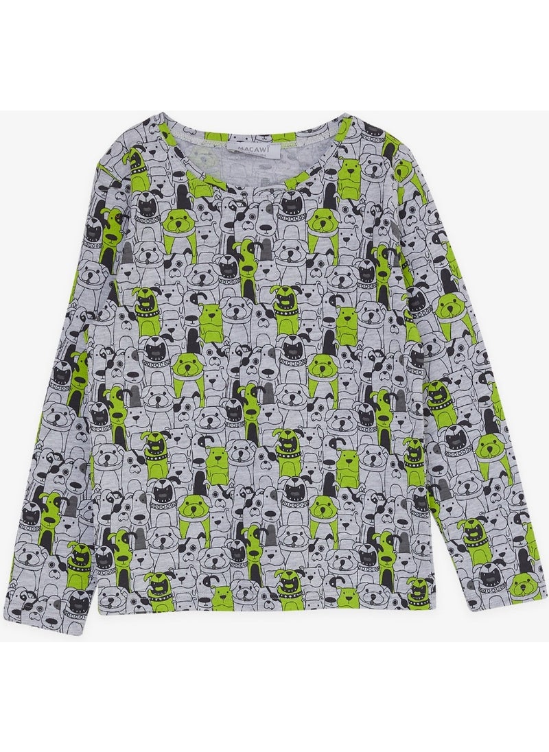 Macawı Boy's Pajama Set, Puppy Patterned, Age 3-7, Gray Melange