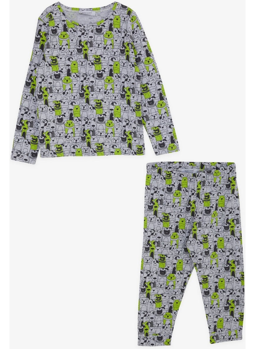 Macawı Boy's Pajama Set, Puppy Patterned, Age 3-7, Gray Melange