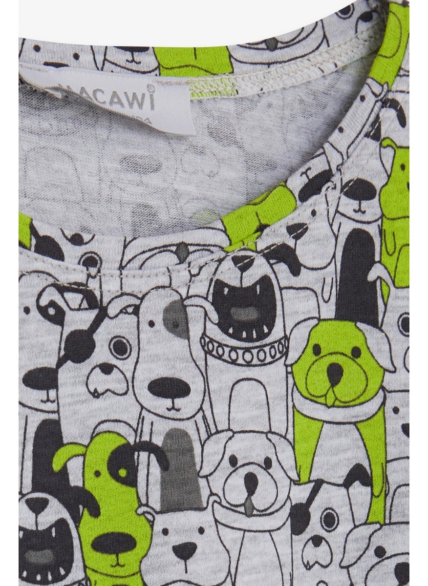 Macawı Boy's Pajama Set, Puppy Patterned, Age 3-7, Gray Melange