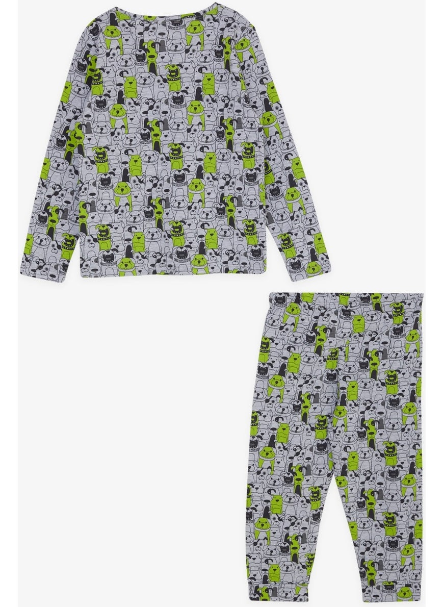 Macawı Boy's Pajama Set, Puppy Patterned, Age 3-7, Gray Melange