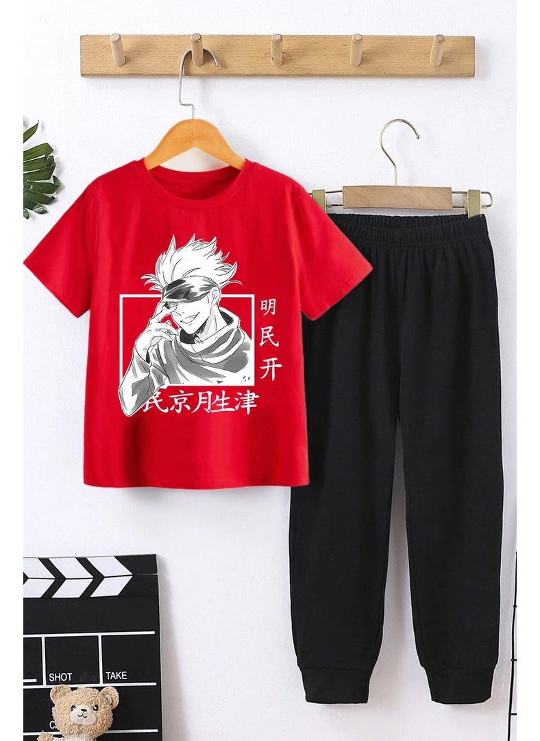 Kids Jujutsu Kaisen Bottom - Top Tracksuit Set 3-4 Years Old Red