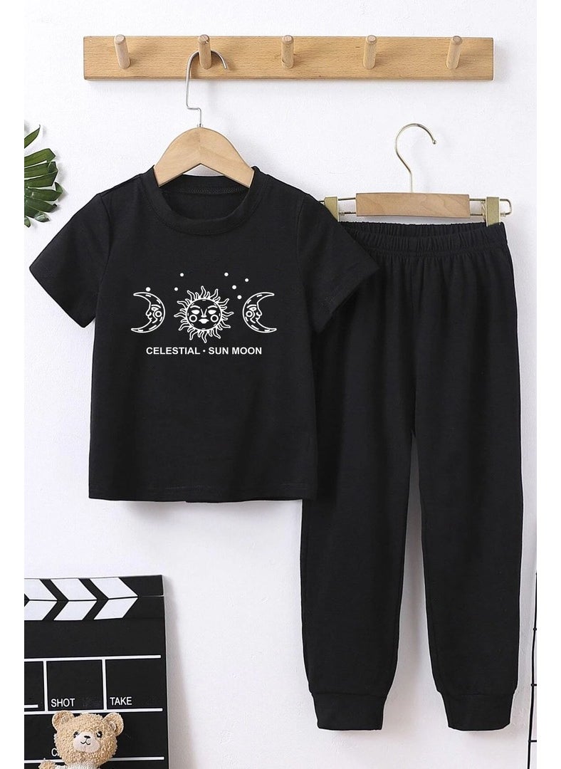 Childrens Sun Moon Bottom - Top Tracksuit Set 3-4 Years Old Black