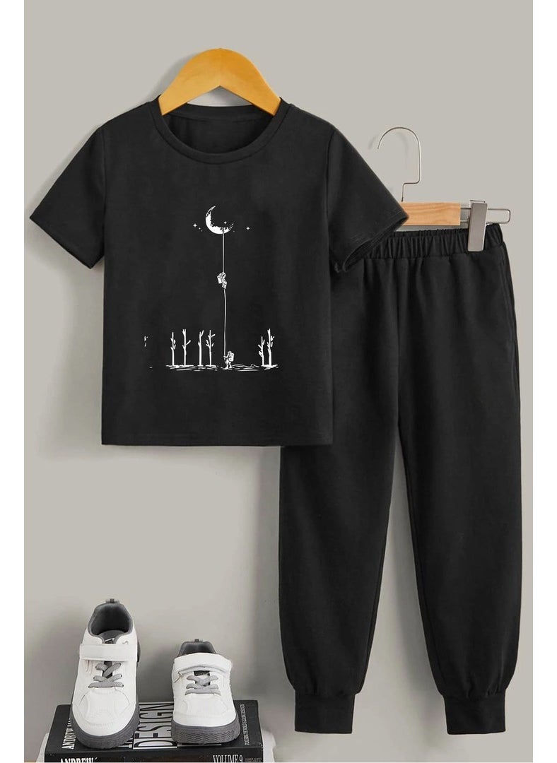 Childrens Space Themed Bottom - Top Tracksuit Set 3-4 Years Old Black