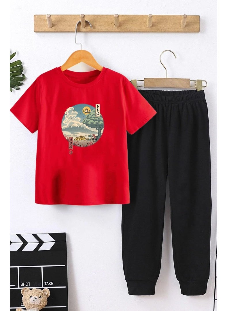 Kids Neighbors Ukiyo E Bottom - Top Tracksuit Set 3-4 Years Old Red