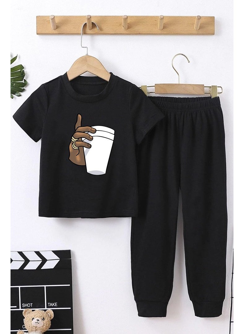 Kids Tupac Coffee Bottom - Top Tracksuit Set 3-4 Years Old Black