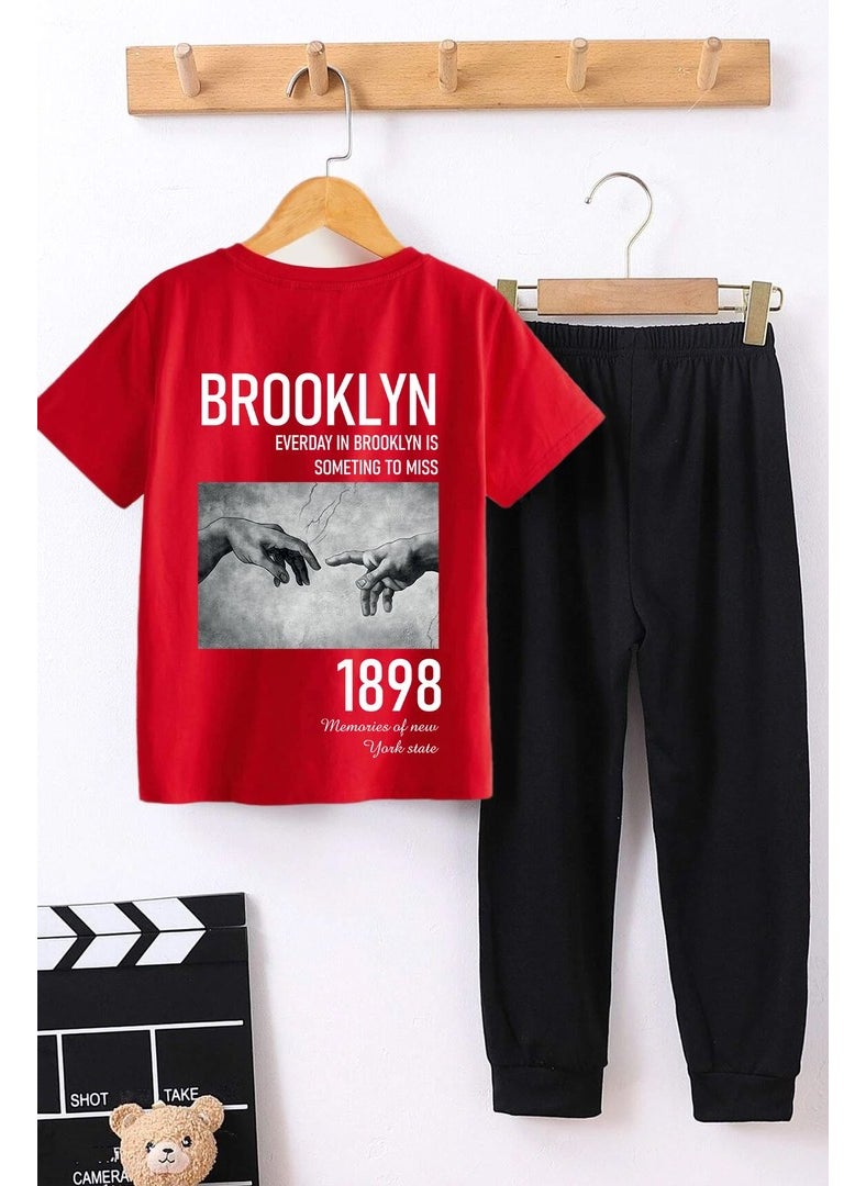 Childrens 1898 Brooklyn Printed Bottom - Top Tracksuit Set 3-4 Years Old Red