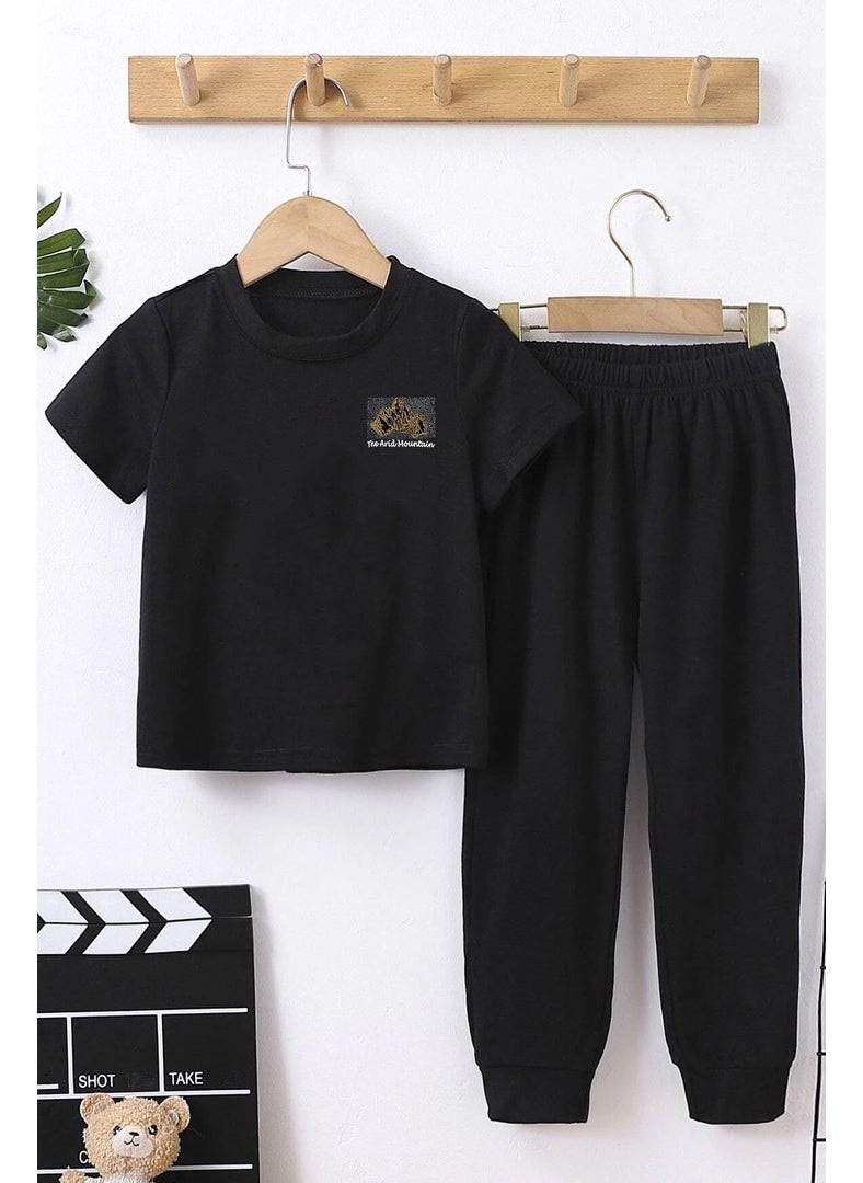 Childrens Arid Mountain Printed Bottom - Top Tracksuit Set 3-4 Years Old Black