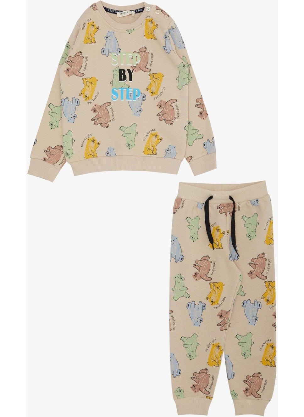 Breeze Boy's Tracksuit Set Colorful Cute Teddy Bear Patterned 1.5-5 Years Old, Beige