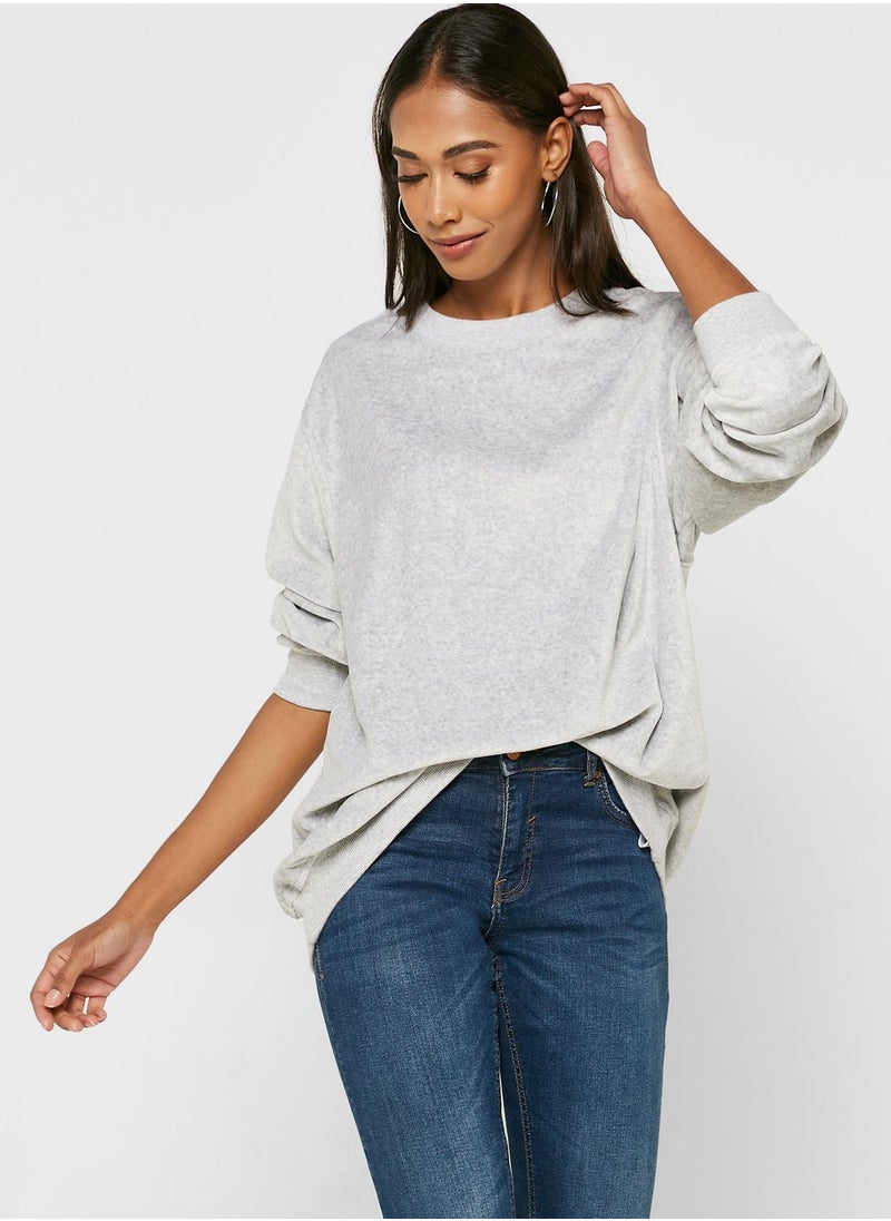 Crew Neck Ribbed Cuff Sweaters