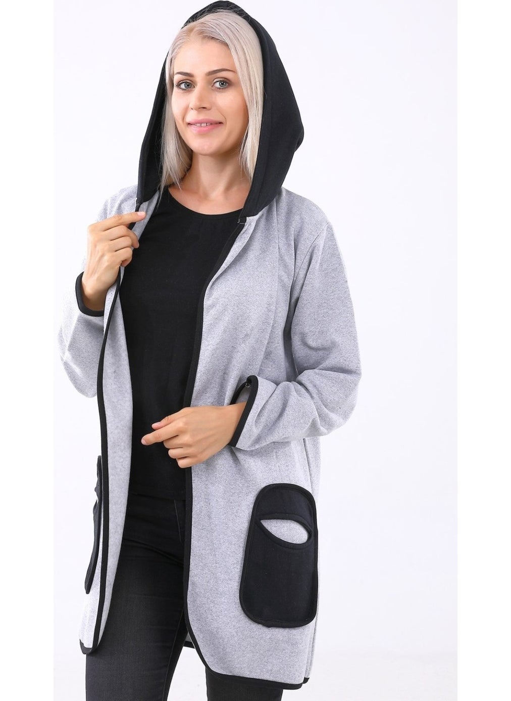 Seasonal Hooded Pocket Women's Long Jacket 757