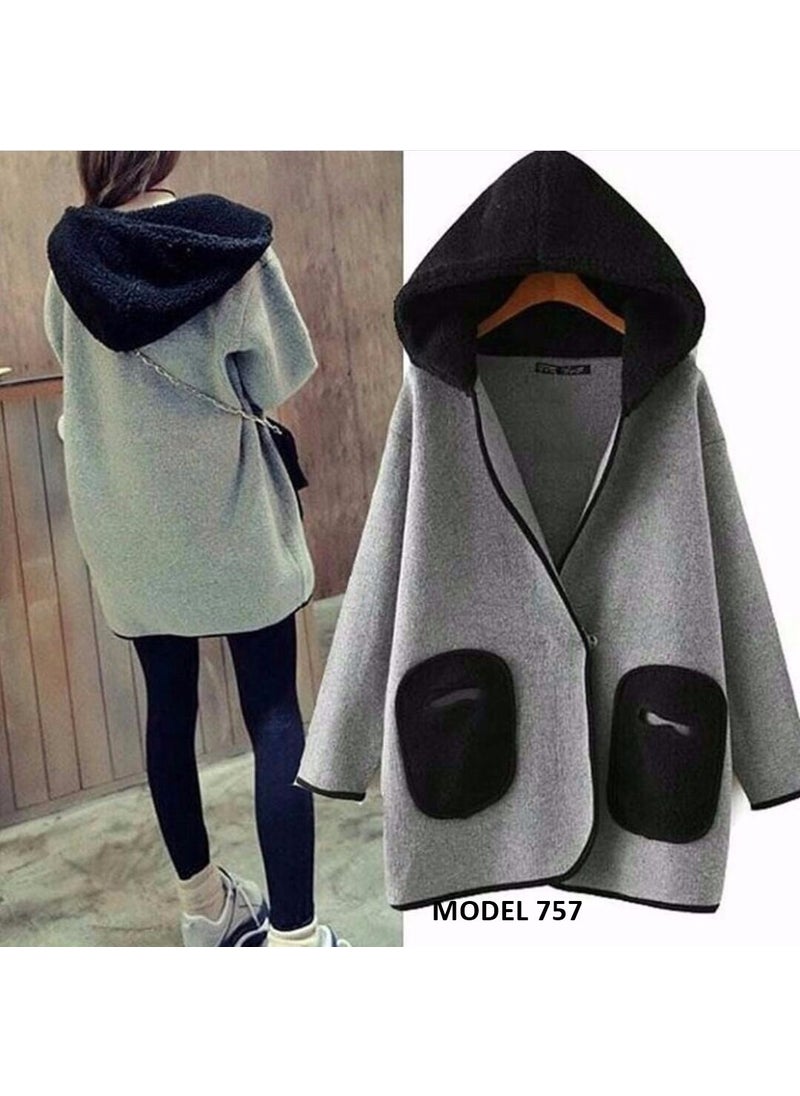 Seasonal Hooded Pocket Women's Long Jacket 757