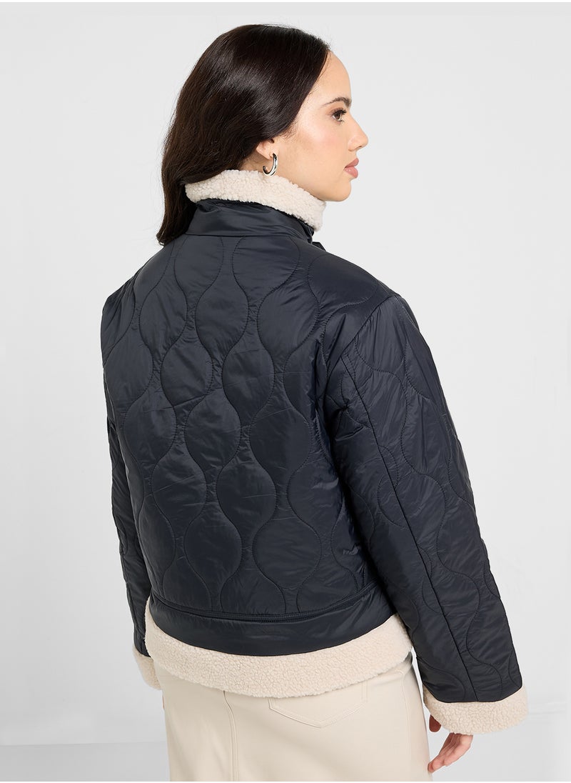 Fur Contrast Quilted Jacket