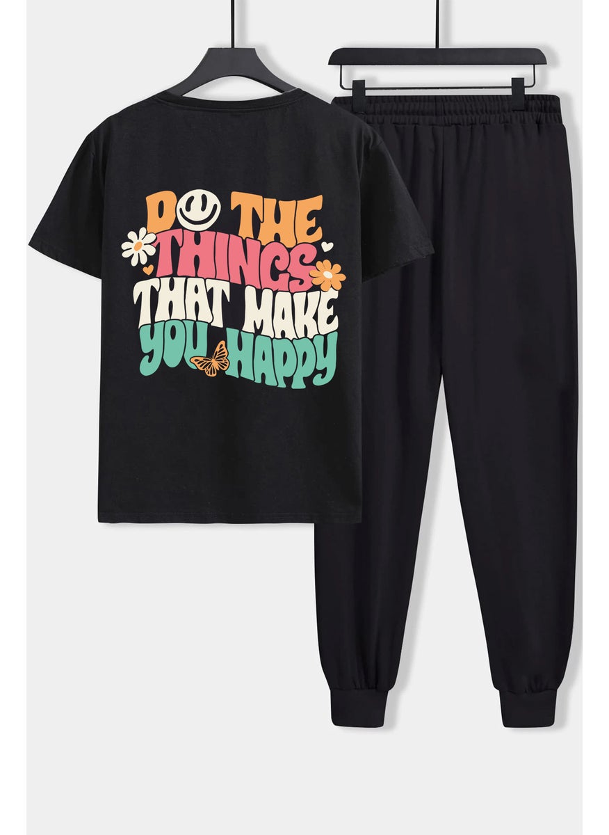 Unisex Do The Things That Make You Happy Printed 2-Piece Tracksuit Set S.m. Black