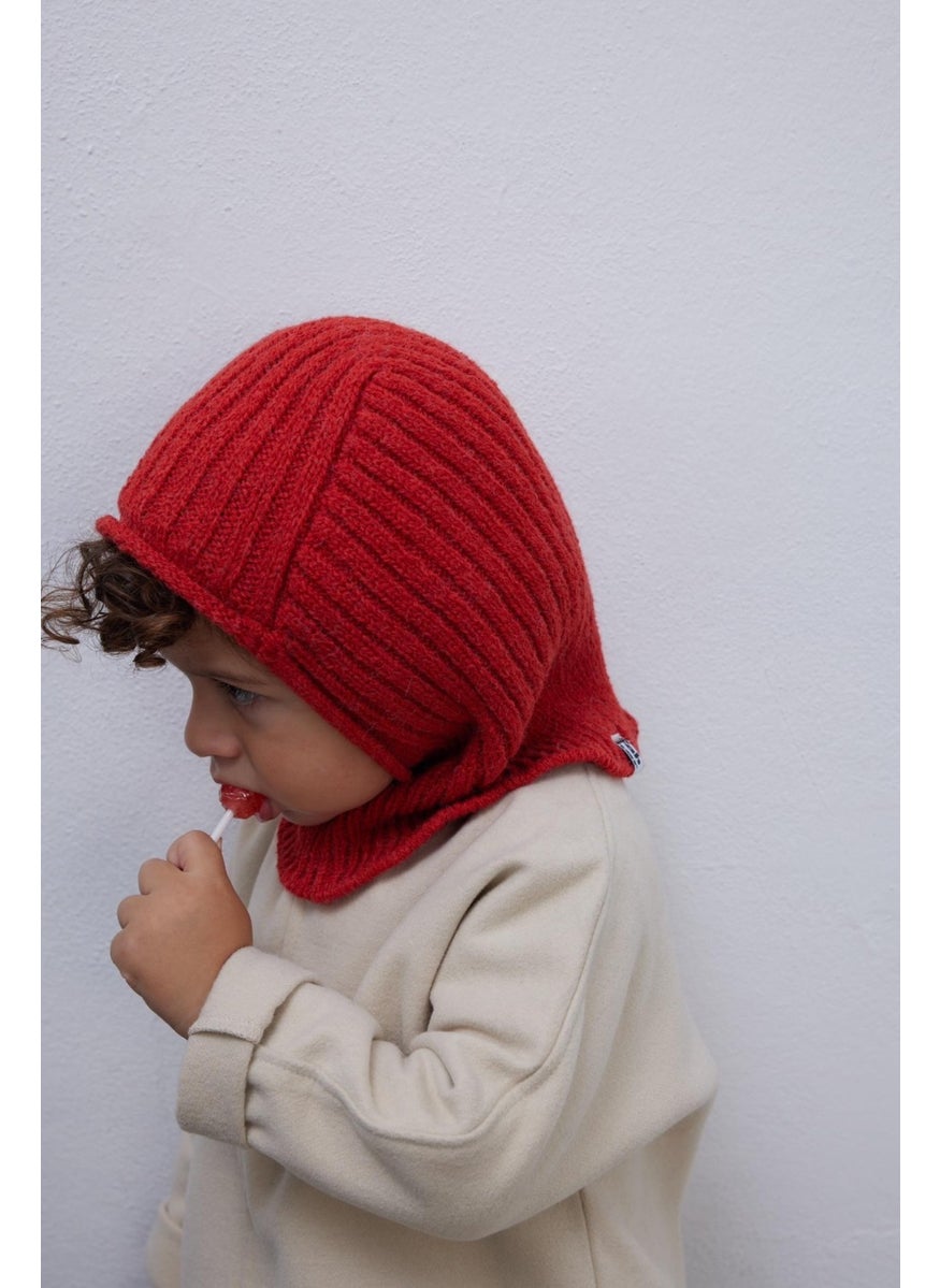 Rubber Knit Kids Balaclava Beret Peach